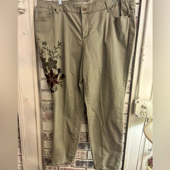 Denim - Westport ladies 20 skinny green with embroidery on the side jeans